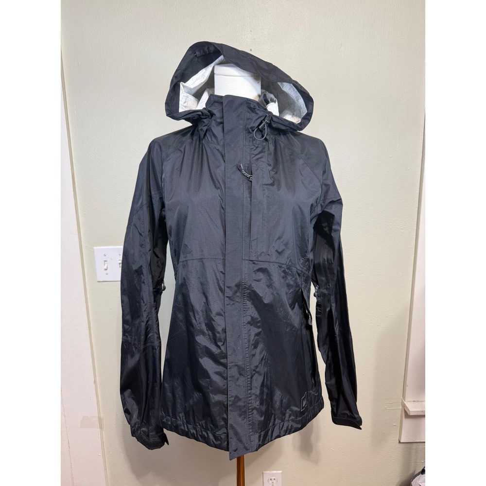 REI Womens Black Ripstop Hooded Rain Jacket Windbreaker Size S RN 37249